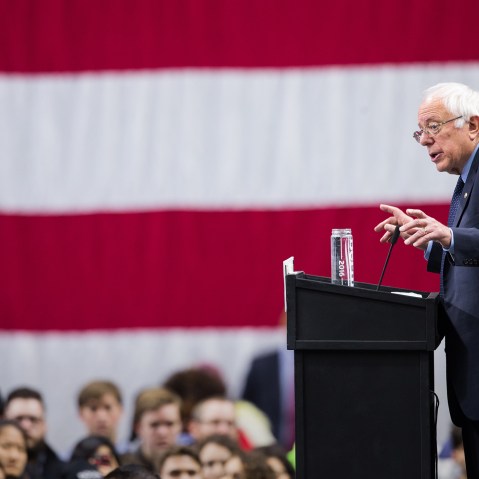Democratic presidential candidate Sen. Bernie Sanders (D-VT) speaks at a rally for his campaign on April 11, 2016 in Binghamton, New York. (Photo by Brett Carlsen/Getty)