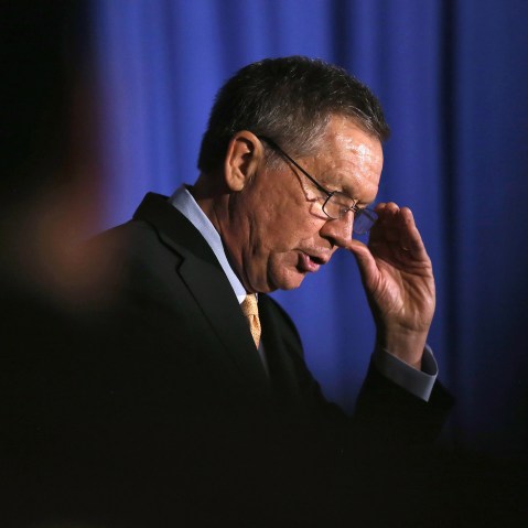 Republican Presidential candidate John Kasich speaks at the Women's National Republican Club on April 12, 2016 in New York City. (Photo by John Moore/Getty)