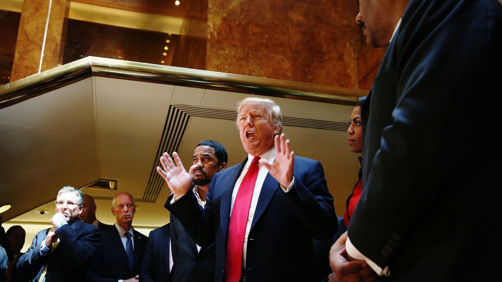 Republican presidential candidate Donald Trump greets members of the "National Diversity Coalition for Trump," a day ahead of New York primary on April 18, 2016 in New York City. (Photo by Spencer Platt/Getty)