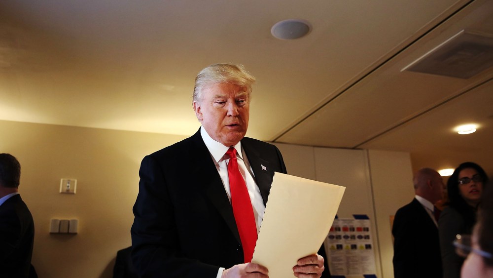Republican Presidential candidate Donald Trump votes at his local polling station in New York's primary on April 19, 2016 in New York City. Trump is looking to win in New York after a string of losses to Senator Ted Cruz. (Photo by Spencer Platt/Getty)