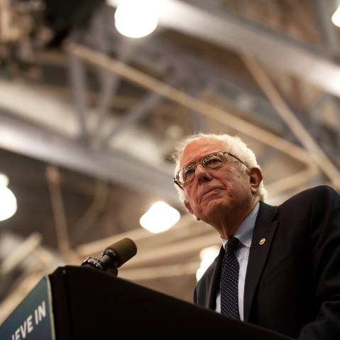 Democratic presidential candidate Bernie Sanders speaks at a rally at the Rec Hall at Penn State University on April 19, 2016 in University Park, Pa. (Photo by Jeff Swensen/Getty)