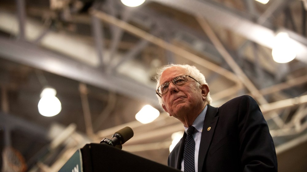 Democratic presidential candidate Bernie Sanders speaks at a rally at the Rec Hall at Penn State University on April 19, 2016 in University Park, Pa. (Photo by Jeff Swensen/Getty)