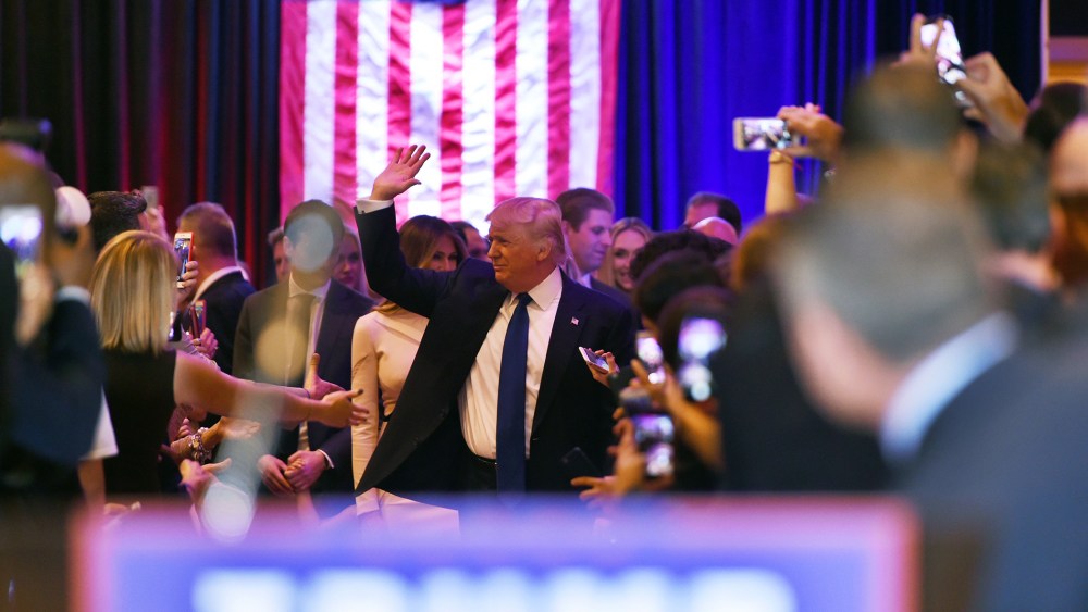 Republican presidential candidate Donald Trump speaks following victory in the New York state primary on April 19, 2016 in New York, N.Y. (Photo by Jewel Samad/AFP/Getty)