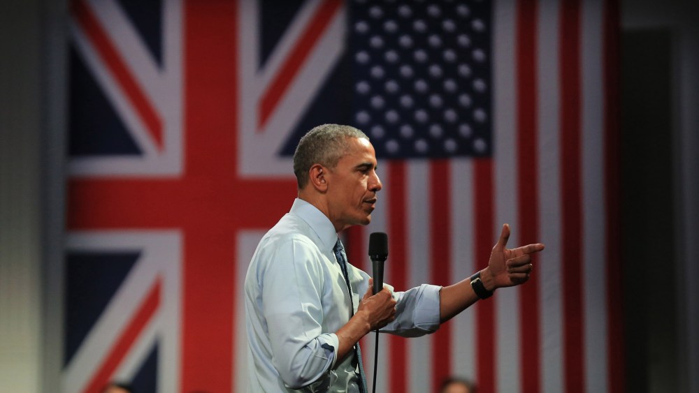President Obama speaks during the 'Town Hall' discussion with British youth at the Royal Horticultural Halls on April 23, 2016 in London, England.