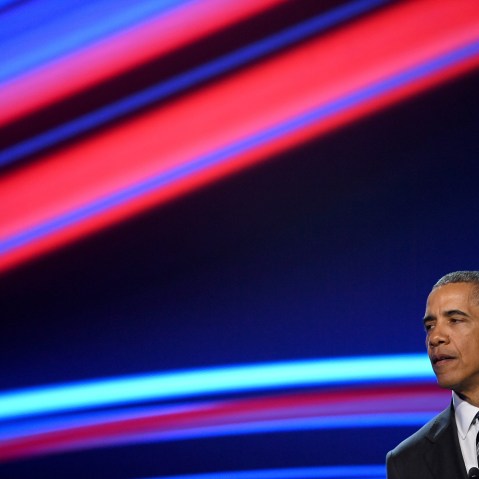 President Obama speaks at the opening evening of the Hannover Messe trade fair on April 24, 2016 in Hanover, Germany. (Photo by Alexander Koerner/Getty)