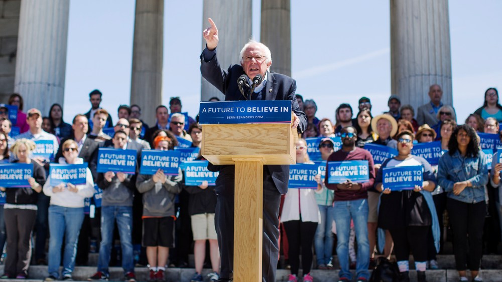 Democratic presidential candidate, U.S. Sen. Bernie Sanders (D-VT) speaks during a rally at Roger Williams Park on April 24, 2016 in Providence, R.I. (Photo by Scott Eisen/Getty)