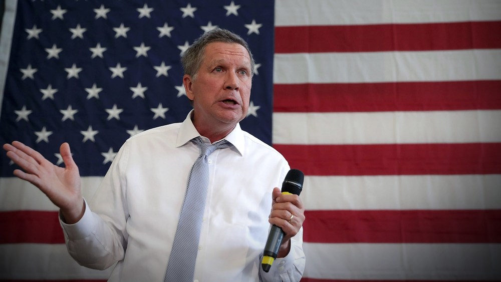 Republican presidential candidate and Ohio Governor John Kasich speaks during a campaign event April 25, 2016. (Photo by Alex Wong/Getty)