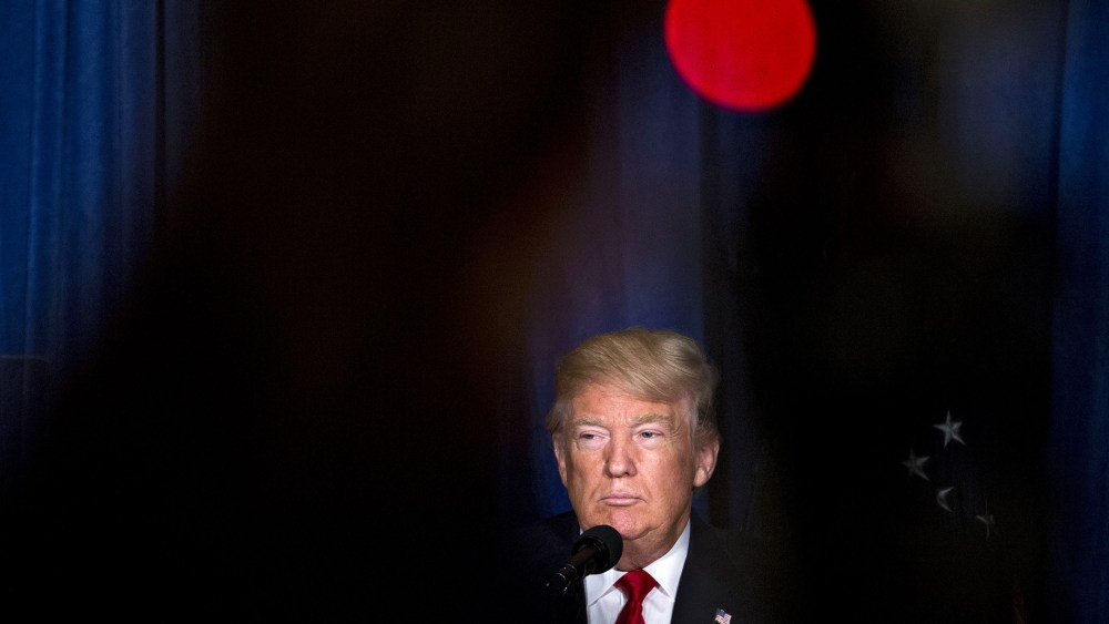 Republican presidential candidate Donald Trump pauses while speaking during an address on foreign policy at the Mayflower Hotel in Washington, D.C., on April 27, 2016. (Photo by Andrew Harrer/Bloomberg/Getty)