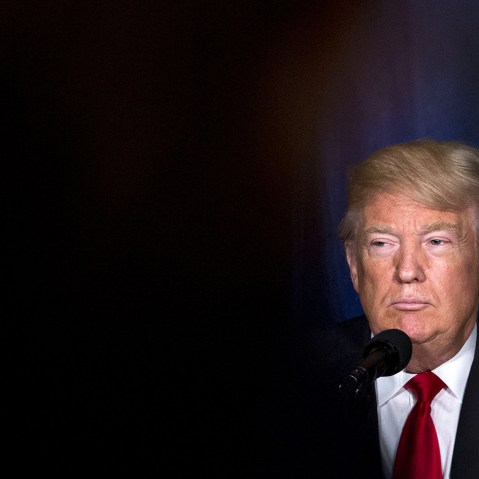Republican presidential candidate Donald Trump pauses while speaking during an event in Washington, D.C., on April 27, 2016. (Photo by Andrew Harrer/Bloomberg/Getty)