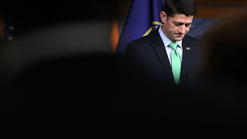 Speaker of the House Paul Ryan (R-WI) answers questions during his weekly news conference at the U.S. Capitol April 28, 2016 in Washington, DC. (Photo by Win McNamee/Getty)