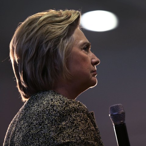Democratic presidential candidate Hillary Clinton speaks during a campaign stop at the Douglass Park Gynasium on May 1, 2016 in Indianapolis, Ind. (Photo by Joe Raedle/Getty)