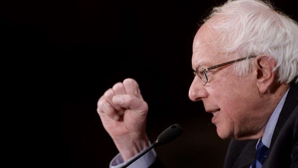 Democratic presidential candidate Bernie Sanders speaks during a press conference at the National Press Club, May 1, 2016 in Washington DC. (Photo by Olivier Douliery/AFP/Getty)