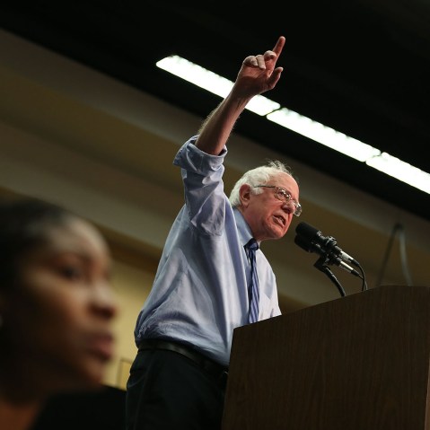 Democratic presidential candidate Bernie Sanders (D-VT) speaks during a campaign rally at the Century Center on May 1, 2016 in South Bend, Ind. (Photo by Joe Raedle/Getty)