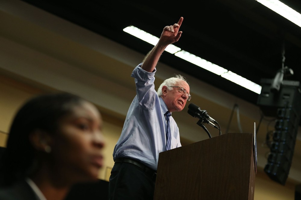 Democratic presidential candidate Bernie Sanders (D-VT) speaks during a campaign rally at the Century Center on May 1, 2016 in South Bend, Ind. (Photo by Joe Raedle/Getty)
