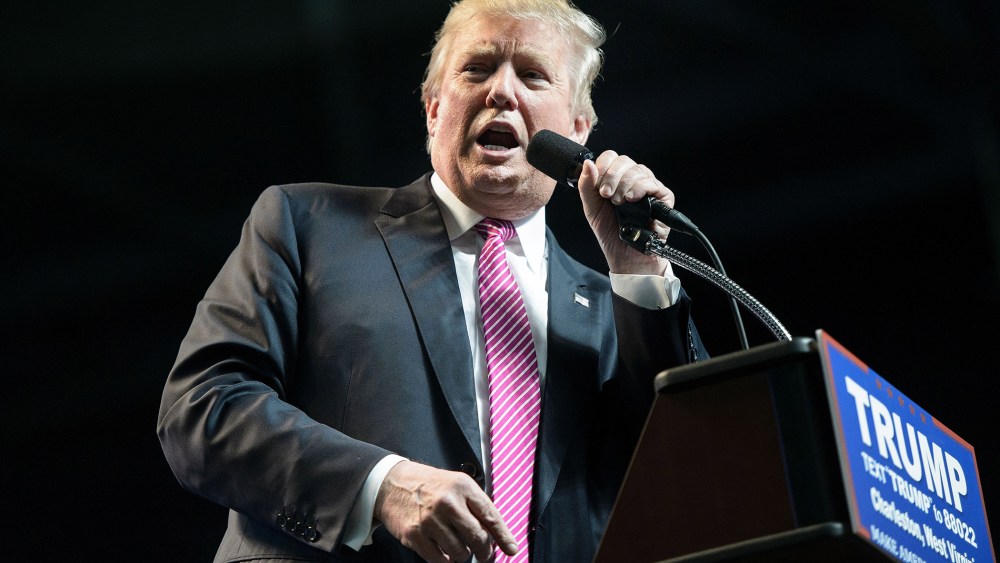 Republican presidential candidate Donald Trump speaks during a rally May 5, 2016 in Charleston, W. Va. (Photo by Brendan Smiawloski/AFP/Getty)