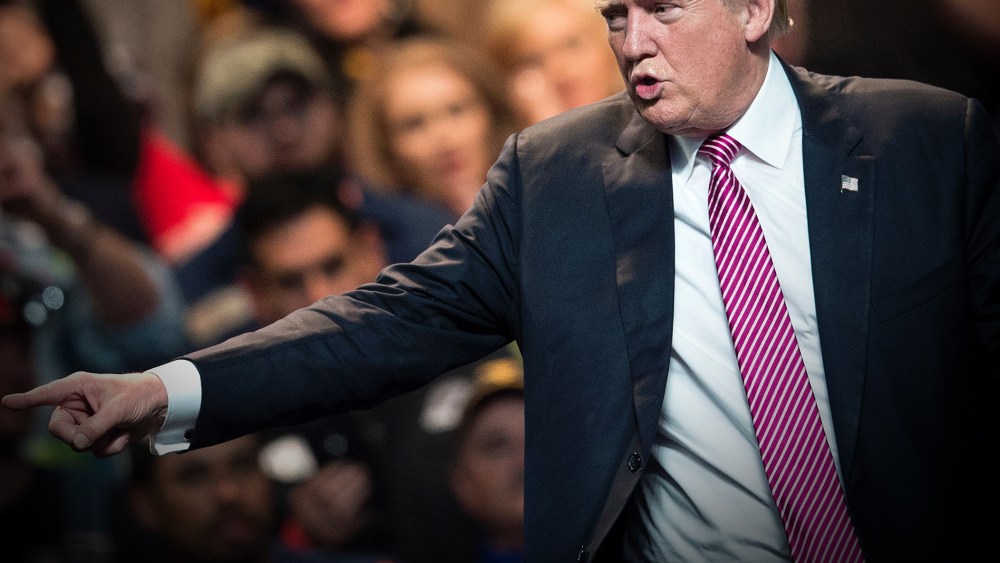 Republican presidential candidate Donald Trump speaks during a rally May 5, 2016 in Charleston, W.V. (Photo by Brendan Smialowski/AFP/Getty)