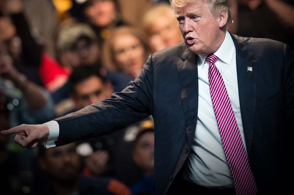 Republican presidential candidate Donald Trump speaks during a rally May 5, 2016 in Charleston, W.V. (Photo by Brendan Smialowski/AFP/Getty)