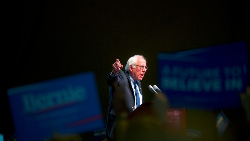 Democratic presidential candidate Bernie Sanders speaks during a campaign rally at Boardwalk Hall on May 9, 2016 in Atlantic City, N.J. (Photo by Mark Makela/Getty)