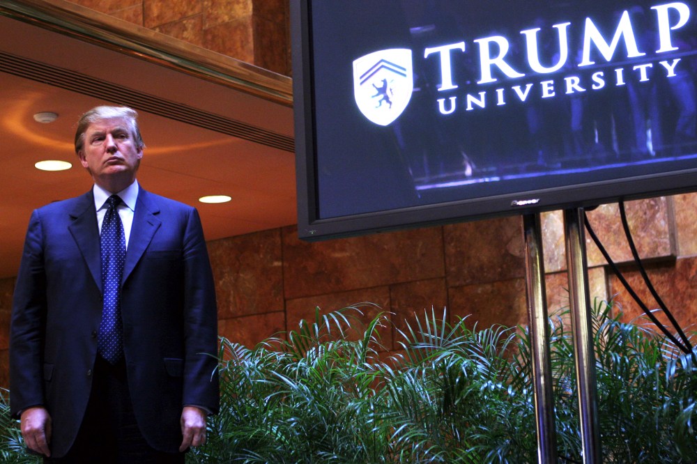 Real estate mogul Donald Trump holds a media conference announcing the establishment of Trump University May 23, 2005 in New York. N.Y. (Photo by Thos Robinson/Getty)