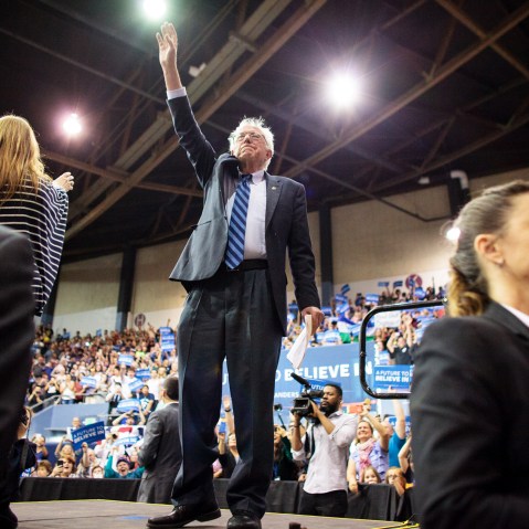 Democratic presidential candidate Bernie Sanders addresses a campaign rally in Salem, Ore., May 10, 2016. (Photo by Rob Kerr/AFP/Getty)