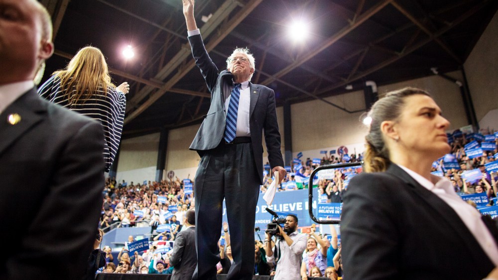 Democratic presidential candidate Bernie Sanders addresses a campaign rally in Salem, Ore., May 10, 2016. (Photo by Rob Kerr/AFP/Getty)