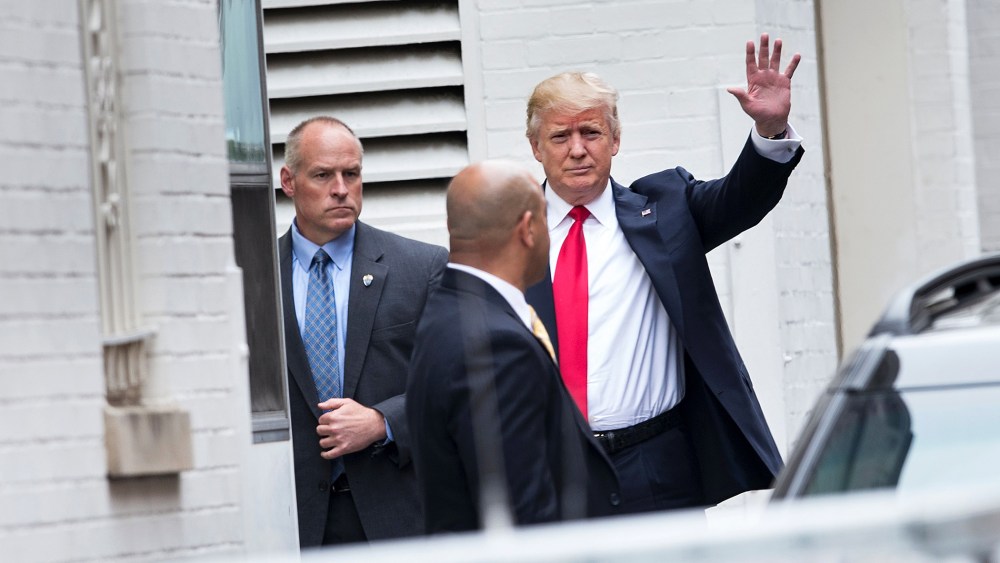 Republican presidential candidate Donald Trump arrives for a meeting at the National Republican Congressional Committee May 12, 2016 in Washington, D.C. (Photo by Brendan Smiawloski/AFP/Getty)