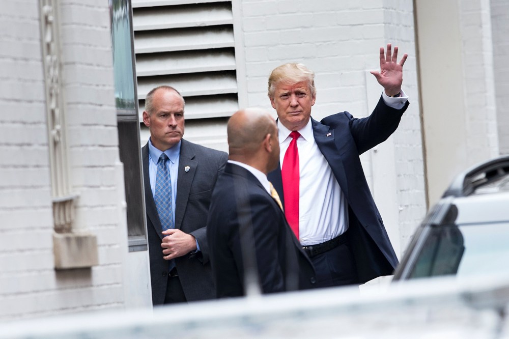 Republican presidential candidate Donald Trump arrives for a meeting at the National Republican Congressional Committee May 12, 2016 in Washington, D.C. (Photo by Brendan Smiawloski/AFP/Getty)