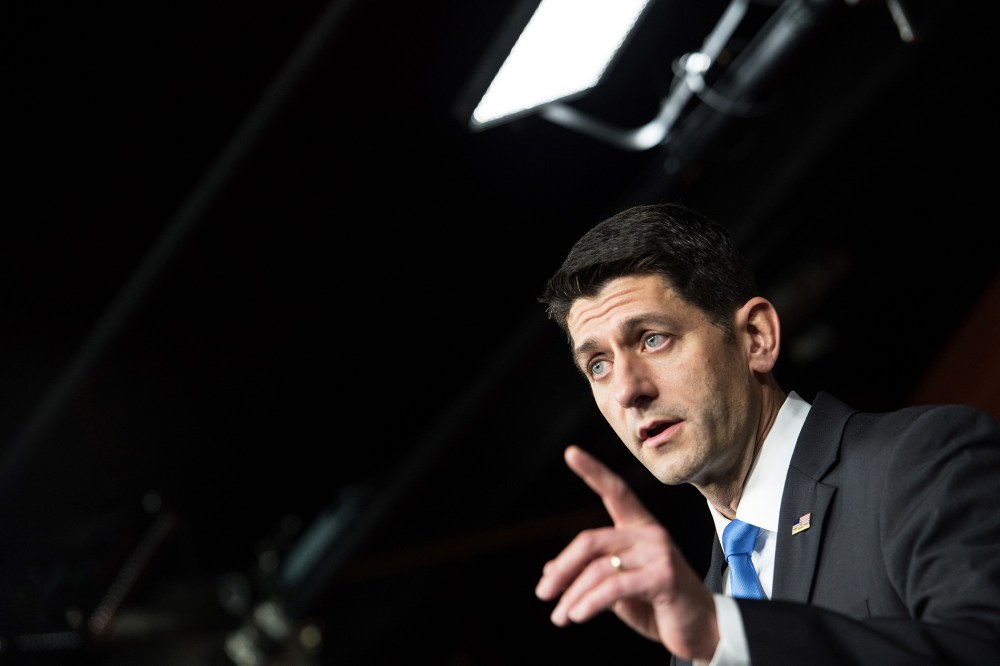 Speaker of the House Paul Ryan addresses his weekly briefing on Capitol Hill in Washington, D.C., on May 12, 2016. (Photo by Nicholas Kamm/AFP/Getty)