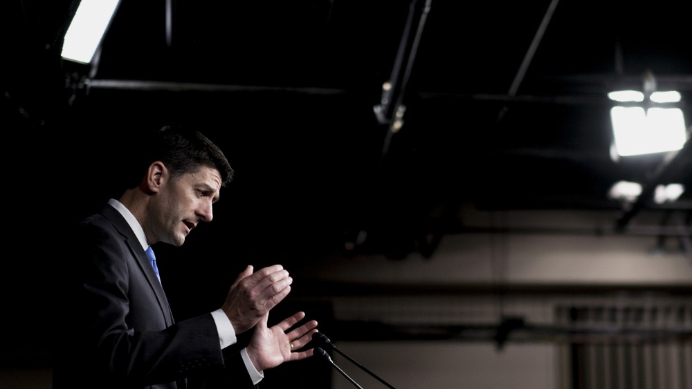 House Speaker Paul Ryan (R-Wis.) speaks during a press conference on Capitol Hill in Washington, D.C., May 12, 2016. (Photo by Pete Marovich/Bloomberg/Getty)