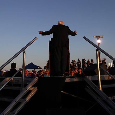 Democratic presidential candidate Sen. Bernie Sanders speaks at a campaign rally at Waterfront Park on May 18, 2016 in Vallejo, Calif. (Photo by Justin Sullivan/Getty)