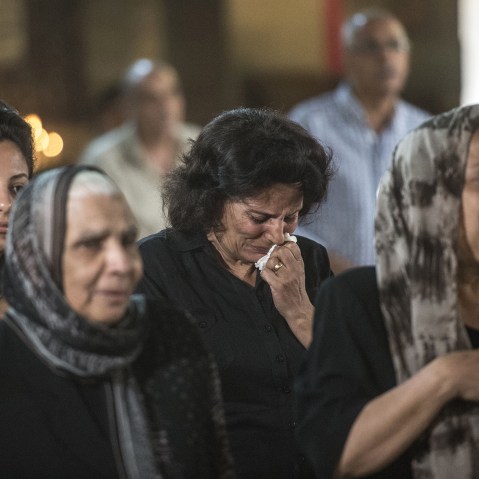 Relatives and friends of the cabin crew and passengers, who were on board the EgyptAir plane that crashed in the Mediterranean, attend a mourning ceremony on May 22, 2016 in Cairo. (Photo by Khaled Desouki/AFP/Getty)