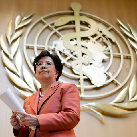 World Health Organization (WHO) Director-General Margaret Chan leaves after delivering a speech during the World Health Assembly, with some 3,000 delegates from its 194 member states on May 23, 2016 in Geneva. (Photo by Fabrice Coffrini/AFP/Getty)