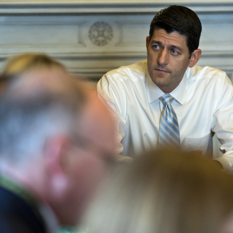 U.S. House Speaker Paul Ryan, a Republican from Wisconsin, meets with members of the media at the U.S. Capitol in Washington, D.C., May 25, 2016. (Photo by Andrew Harrer/Bloomberg/Getty)