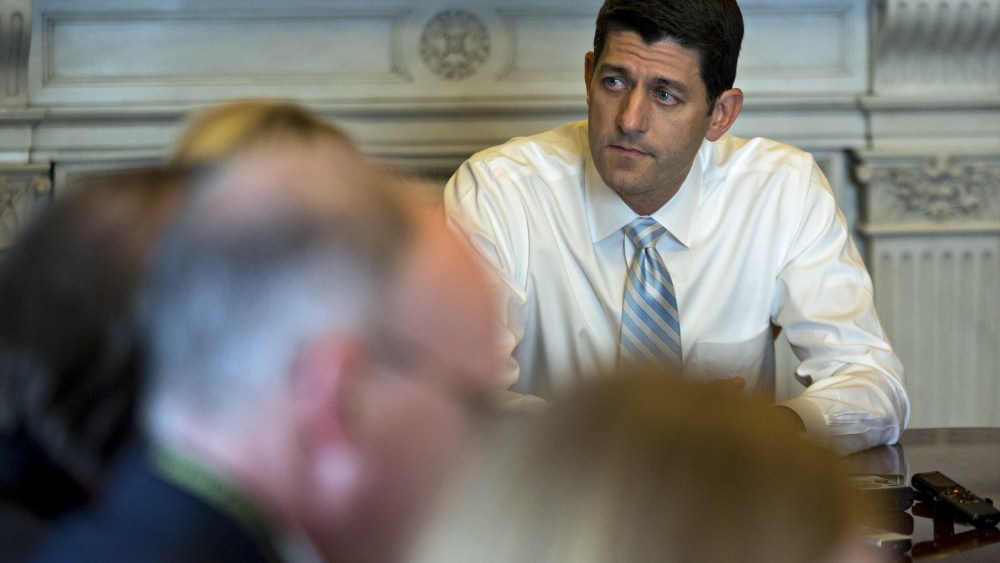 U.S. House Speaker Paul Ryan, a Republican from Wisconsin, meets with members of the media at the U.S. Capitol in Washington, D.C., May 25, 2016. (Photo by Andrew Harrer/Bloomberg/Getty)