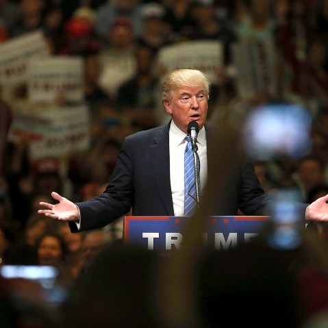 Donald Trump speaks at a rally on May 25, 2016 in Anaheim, Calif. (Photo by Spencer Platt/Getty)