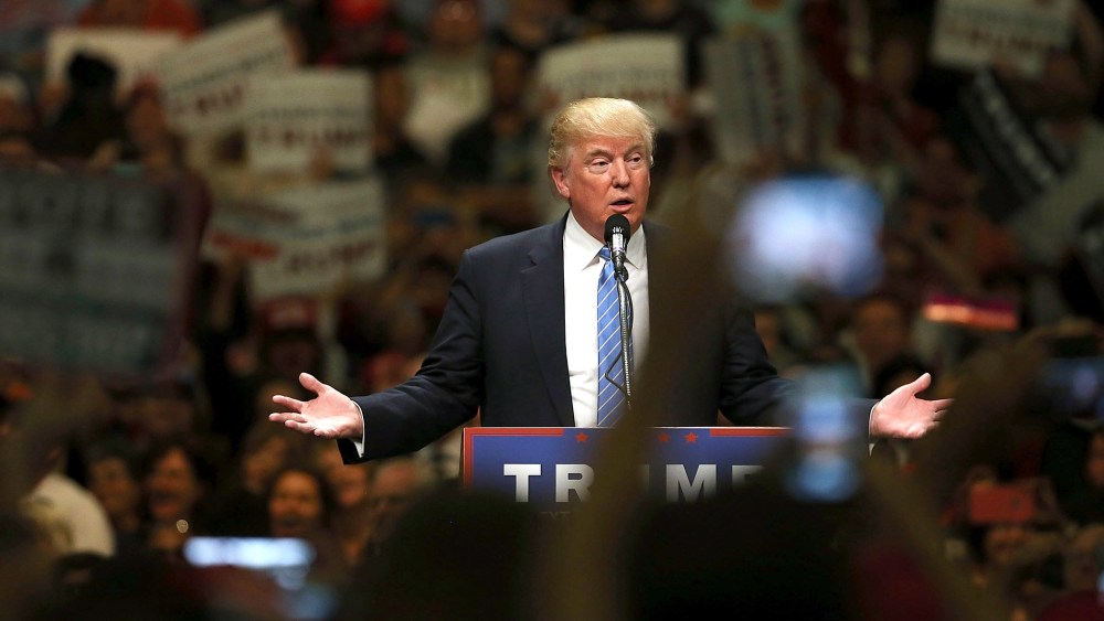 Donald Trump speaks at a rally on May 25, 2016 in Anaheim, Calif. (Photo by Spencer Platt/Getty)