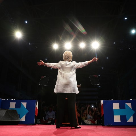Democratic presidential candidate former Secretary of State Hillary Clinton speaks during a primary night event on June 7, 2016 in Brooklyn, New York. (Photo by Justin Sullivan/Getty)