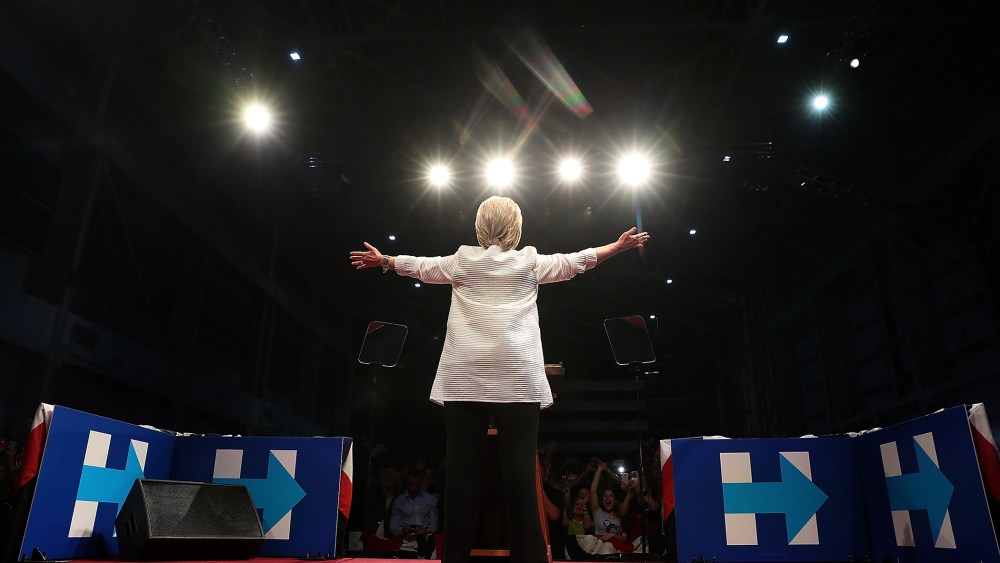 Democratic presidential candidate former Secretary of State Hillary Clinton speaks during a primary night event on June 7, 2016 in Brooklyn, New York. (Photo by Justin Sullivan/Getty)