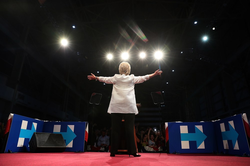 Democratic presidential candidate former Secretary of State Hillary Clinton speaks during a primary night event on June 7, 2016 in Brooklyn, New York. (Photo by Justin Sullivan/Getty)