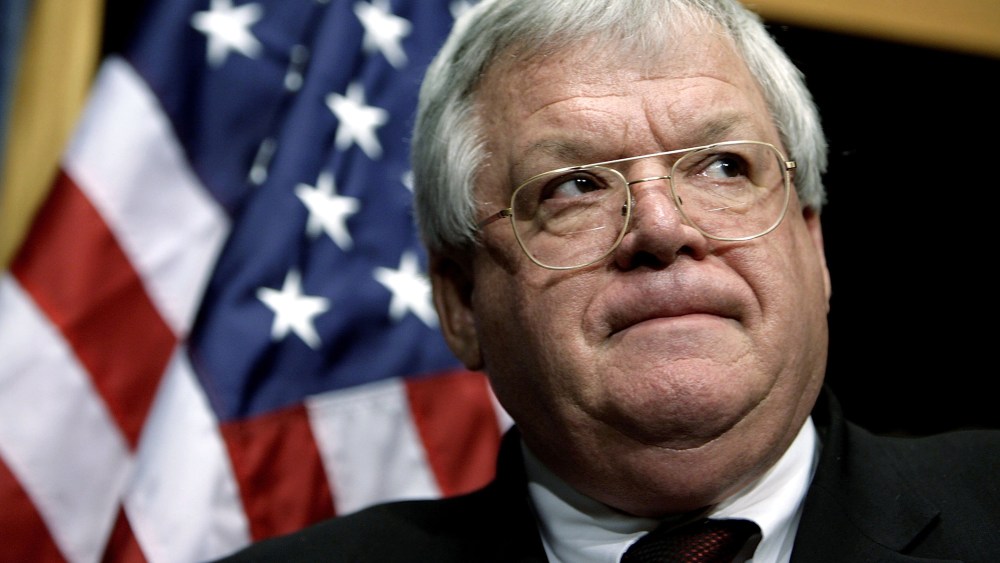 Then, Speaker of the House Dennis Hastert (R-IL) attends a press conference at the Capitol January 17, 2005 in Washington, D.C. (Photo by Chip Somodevilla/Getty)