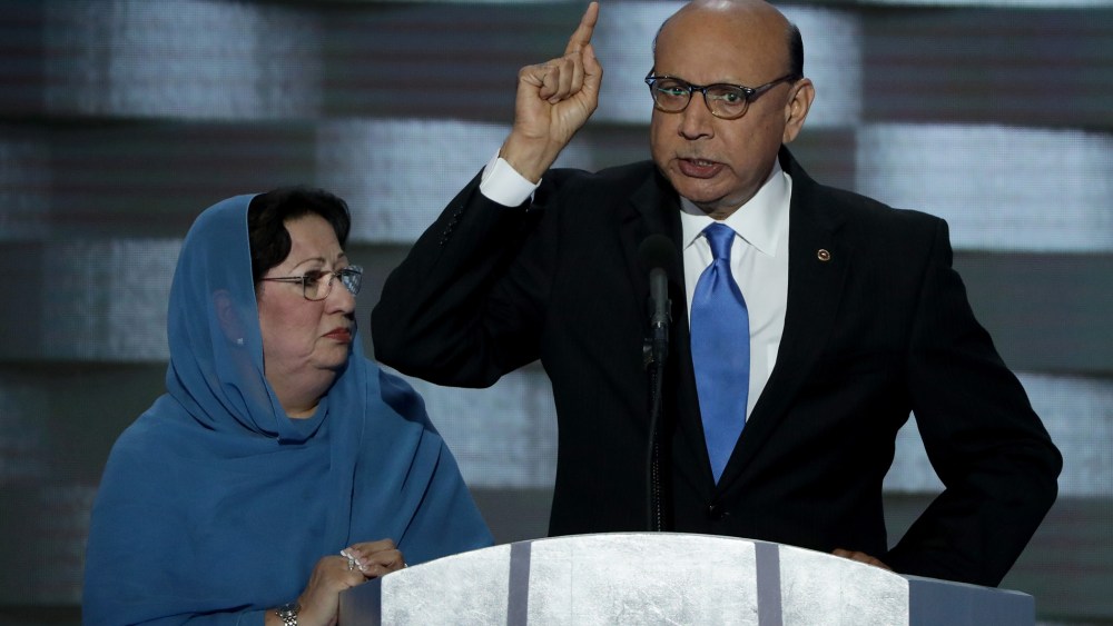 Khizr Khan, father of deceased Muslim U.S. Soldier Humayun S. M. Khan, delivers remarks on the fourth day of the Democratic National Convention at the Wells Fargo Center, July 28, 2016 in Philadelphia, Penn. (Photo by Alex Wong/Getty)