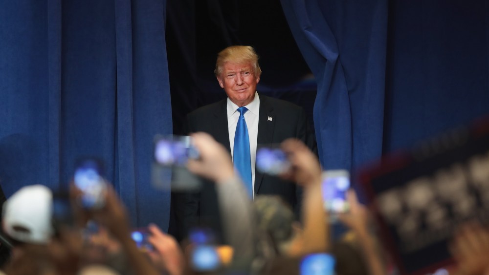 Republican presidential nominee Donald Trump arrives for a campaign rally at the KI Convention Center on Oct. 17, 2016 in Green Bay, Wis. (Photo by Scott Olson/Getty)