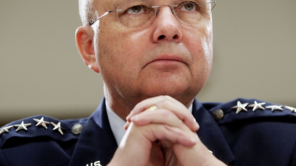 Then, Central Intelligence Agency Director Michael Hayden listens to questioning during a hearing before the House Intelligence Committee January 18, 2007 on Capitol Hill in Washington, D.C. (Photo by Win McNamee/Getty)