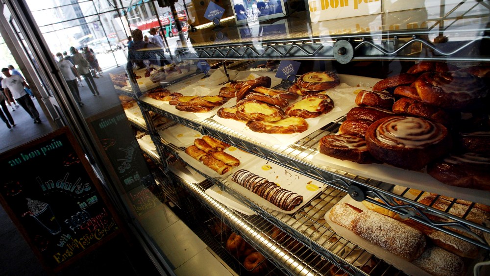 An Au Bon Pain store displays pastries in New York City. The city's plan to eliminate foods containing trans fats went into the final stage July 1, 2008. (Photo by Spencer Platt/Getty)