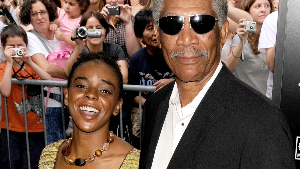 Actor Morgan Freeman and goddaughter E'Dena Hines arrive at "The Dark Knight" premiere at the AMC Loews Lincoln Square theater on July 14, 2008 in New York City. (Photo by Gregg DeGuire/WireImage/Getty)