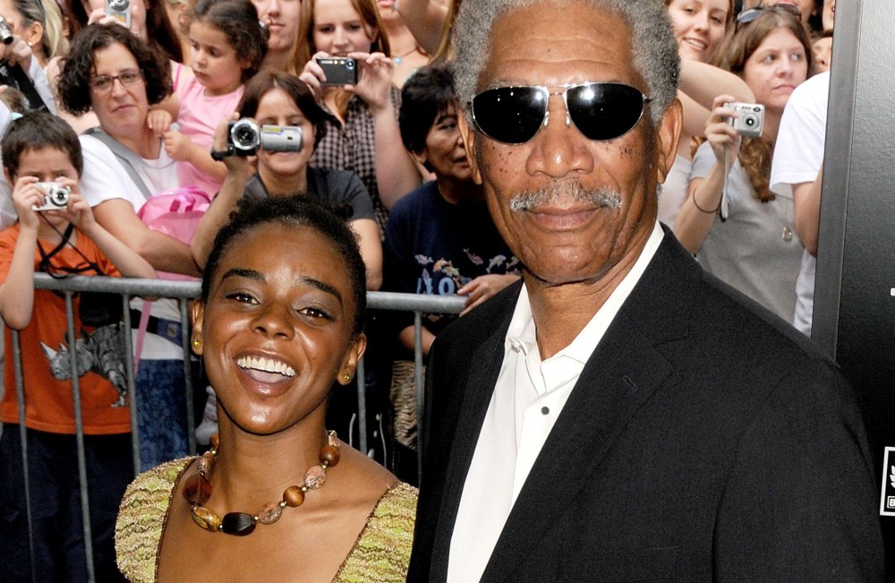 Actor Morgan Freeman and goddaughter E'Dena Hines arrive at "The Dark Knight" premiere at the AMC Loews Lincoln Square theater on July 14, 2008 in New York City. (Photo by Gregg DeGuire/WireImage/Getty)