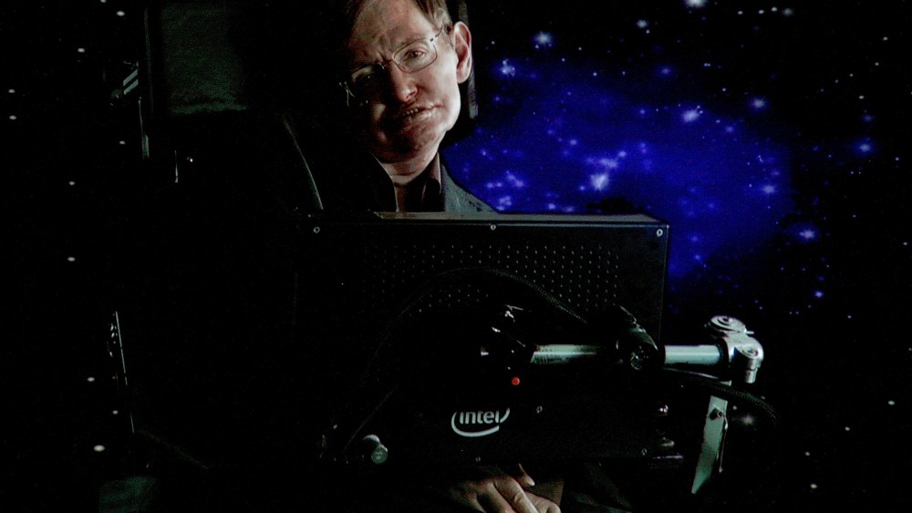 Scientist Stephen Hawking speaks via satellite during an event on Jan. 14, 2010 in Pasadena, Calif. (Photo by Frederick M. Brown/Getty)