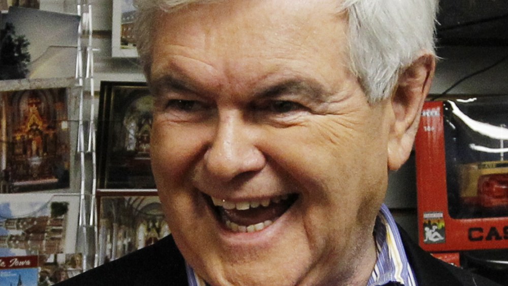 Republican presidential candidate, former House Speaker Newt Gingrich, makes a campaign stop at the National Farm Toy Museum in Dyersville, Iowa, Tuesday, Dec. 27, 2011. (AP Photo/Charles Dharapak)