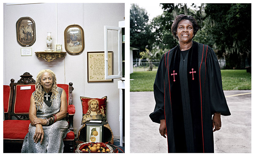 Francis Oliver (L), a community activist and head of the Goldsboro Museum, sits in a backroom at the museum, which is dedicated to Goldsboro’s rich history. Pastor Valarie Houston (R), stands outside of her church, the Allen Chapel A.M.E Church on Father’