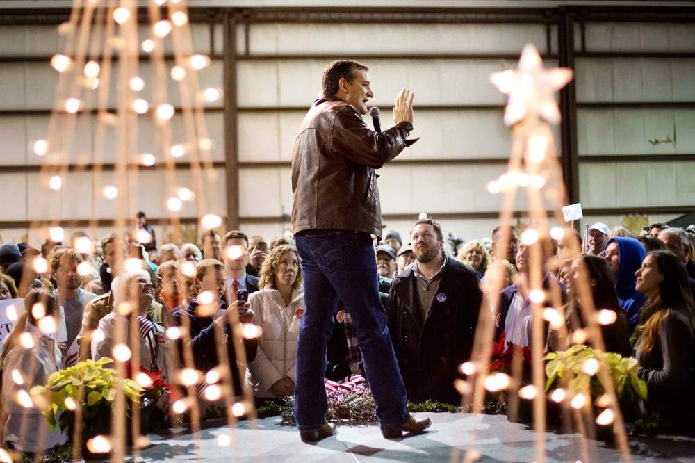 Republican presidential candidate, Sen. Ted Cruz, R-Texas, speaks during a campaign event in an airport hanger, Dec. 18, 2015, in Kennesaw, Ga. (Photo by David Goldman/AP)